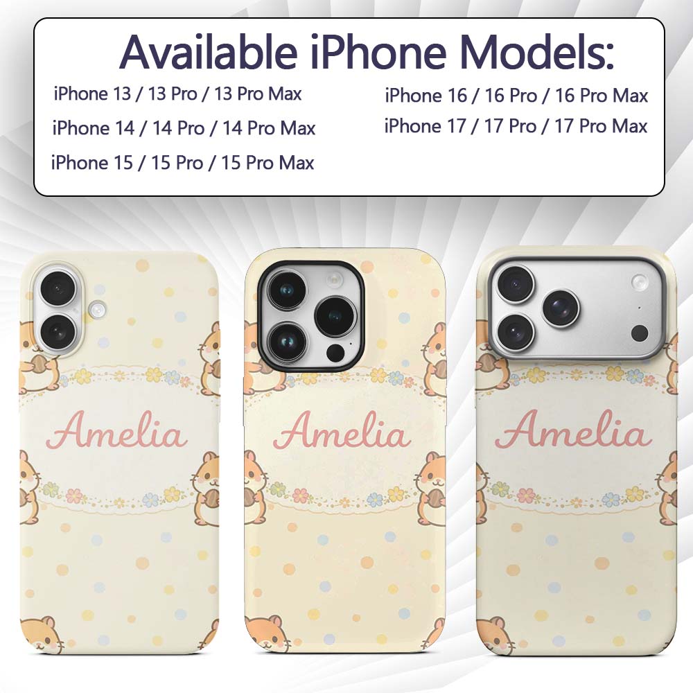 Cute Hamster Cartoon Animal Decorative Design Custom Name Protective Phone Case Mobile Cover Durable Everyday Smartphone Shock Resistant