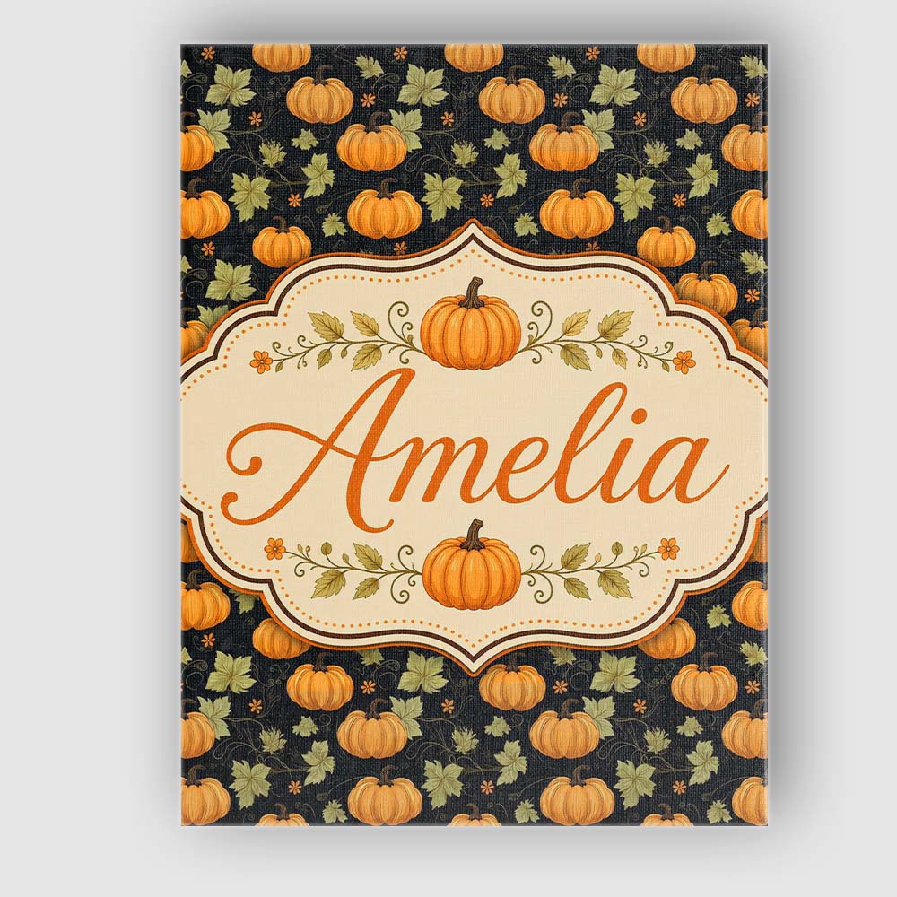 Personalised Name Autumn Pumpkins and Custom Modern Room Accent Creative Decorator Style Canvas Wall Art Print Decor Picture Ready to Hang