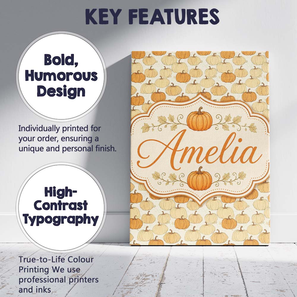 Personalised Name Neutral Tone Pumpkins Mix Custom Bespoke Interior Contemporary Canvas Wall Art Print Decor Picture Ready to Hang