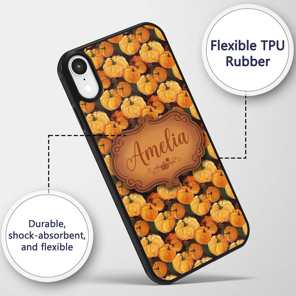 Painterly Pumpkin Harvest Seamless Pattern Rich Custom Name Protective Phone Case Mobile Cover Durable Everyday Smartphone Shock Resistant