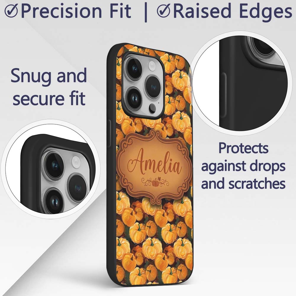Painterly Pumpkin Harvest Seamless Pattern Rich Custom Name Protective Phone Case Mobile Cover Durable Everyday Smartphone Shock Resistant