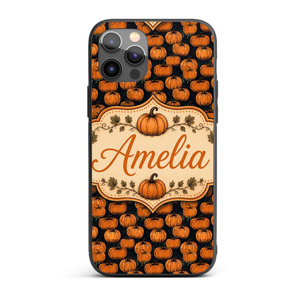 Hand Drawn Pumpkins on Dark Textured Background Custom Name Protective Phone Case Mobile Cover Durable Everyday Smartphone Shock Resistant