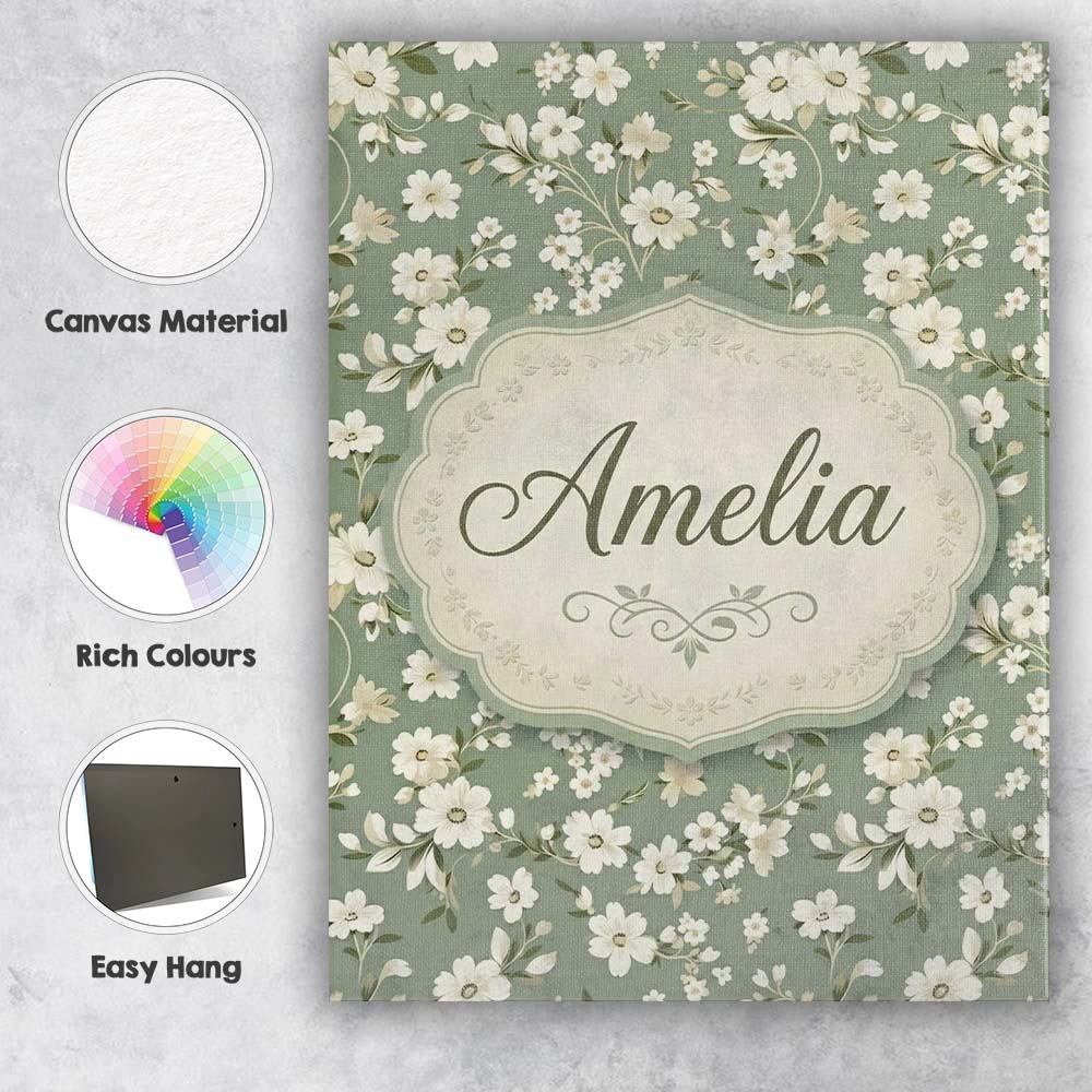 Personalised Name Elegant White Floral Custom Unique Gift Idea Modern Room Accent Canvas Wall Art Print Decor Picture Ready to Hang