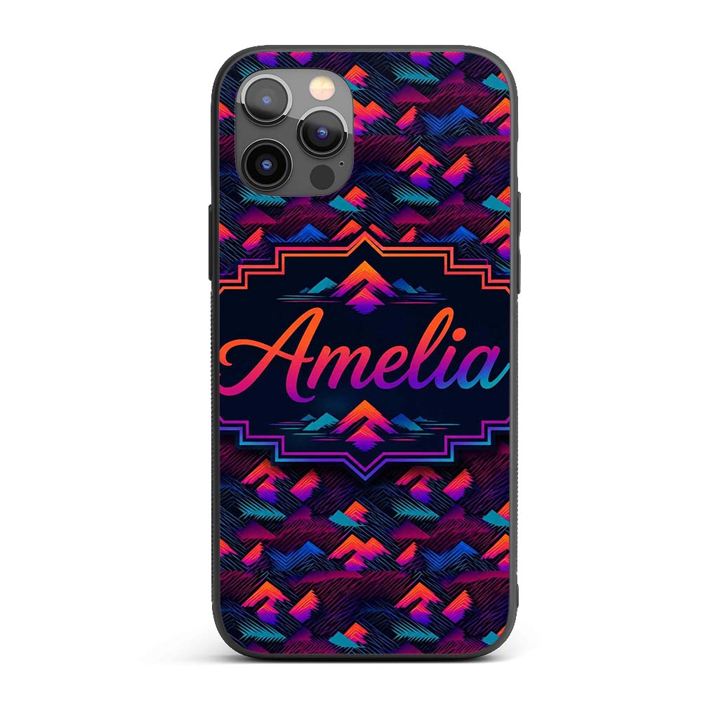Retro Neon Mountain Shapes Decorative Design Custom Name Protective Phone Case Mobile Cover Durable Everyday Smartphone Shock Resistant
