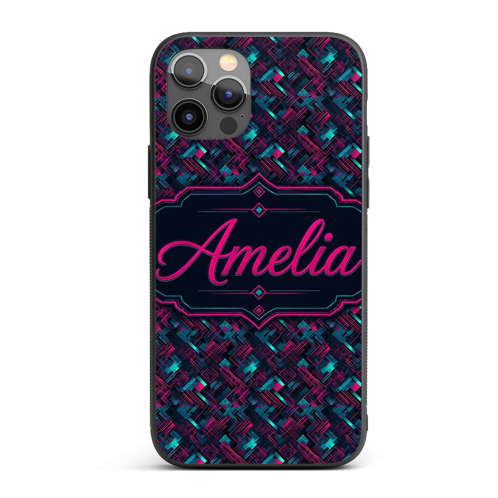 Cyberpunk Circuit Style Geometric Pattern Teal Custom Name Protective Phone Case Mobile Cover Durable Everyday Smartphone Shock Resistant