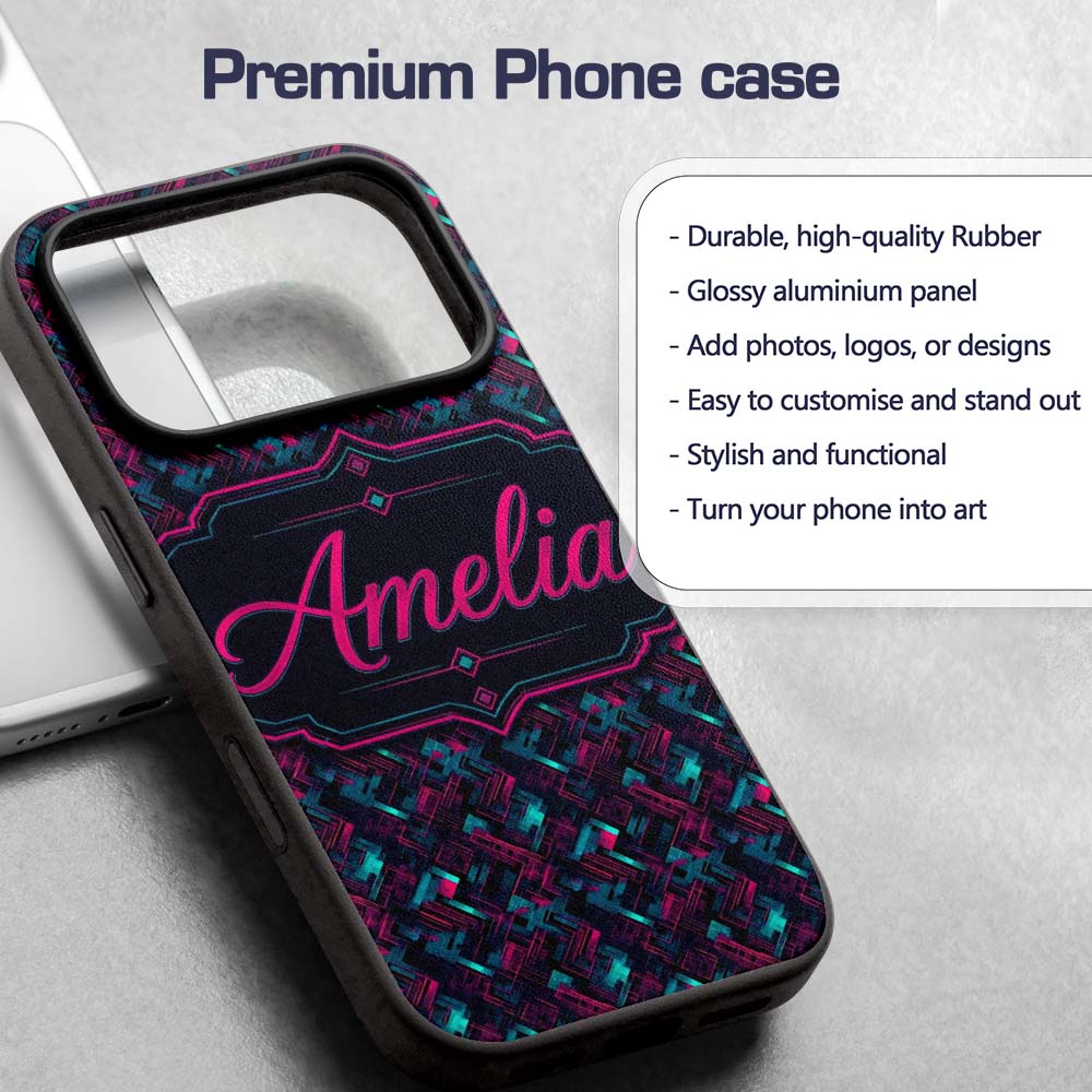 Cyberpunk Circuit Style Geometric Pattern Teal Custom Name Protective Phone Case Mobile Cover Durable Everyday Smartphone Shock Resistant