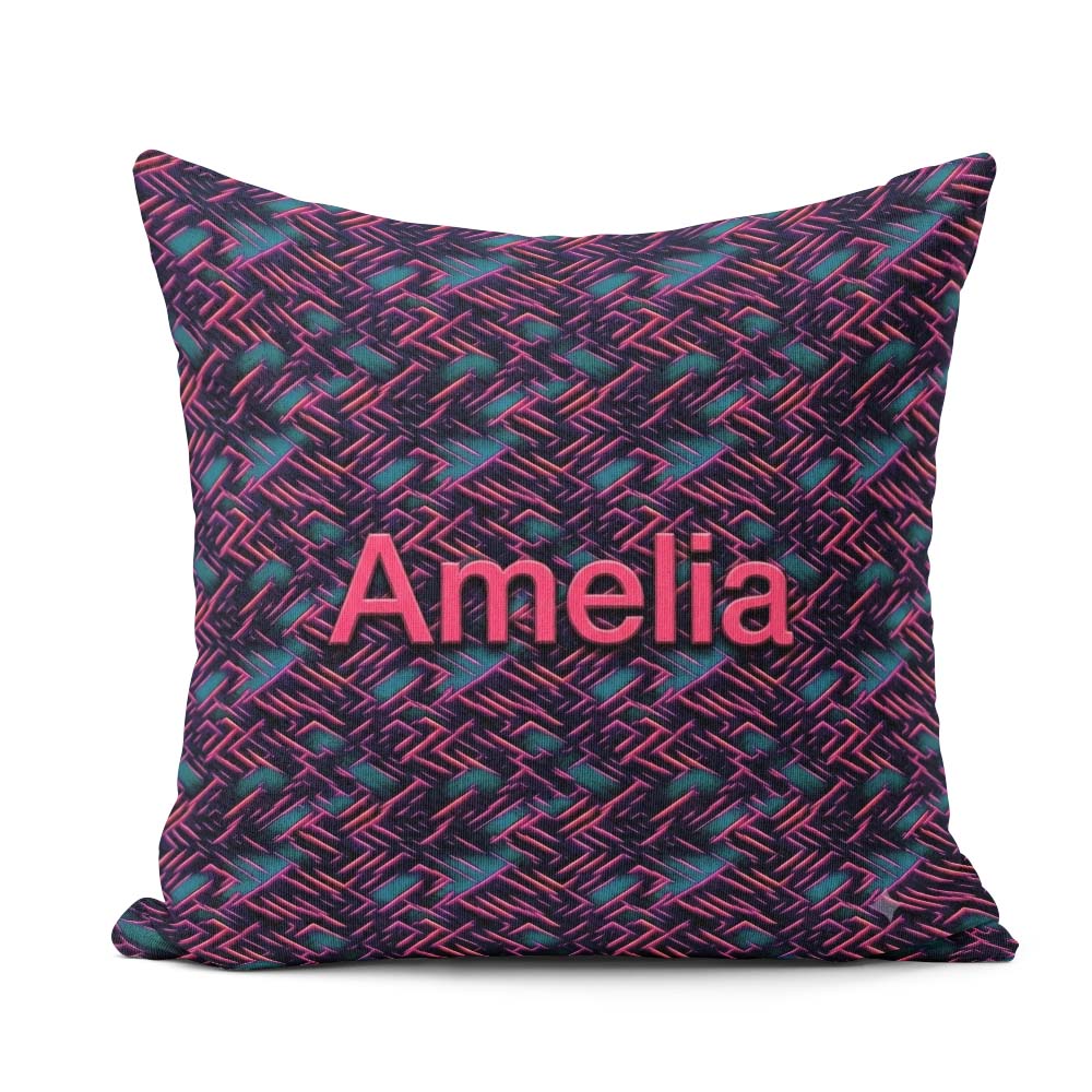 Custom Name Abstract Neon Zigzag Texture Pattern Dark Background Square Filled Cushion Throw Pillow Sofa Bed Home Decor Zip Washable UK Made