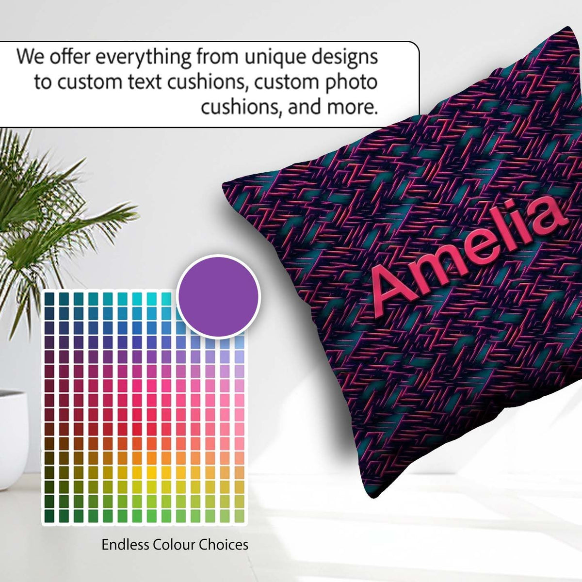 Custom Name Abstract Neon Zigzag Texture Pattern Dark Background Square Filled Cushion Throw Pillow Sofa Bed Home Decor Zip Washable UK Made
