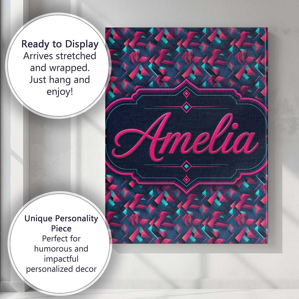 Personalised Name Abstract Neon Polygon Custom Modern Room Accent Elegant Feature Canvas Wall Art Print Decor Picture Ready to Hang