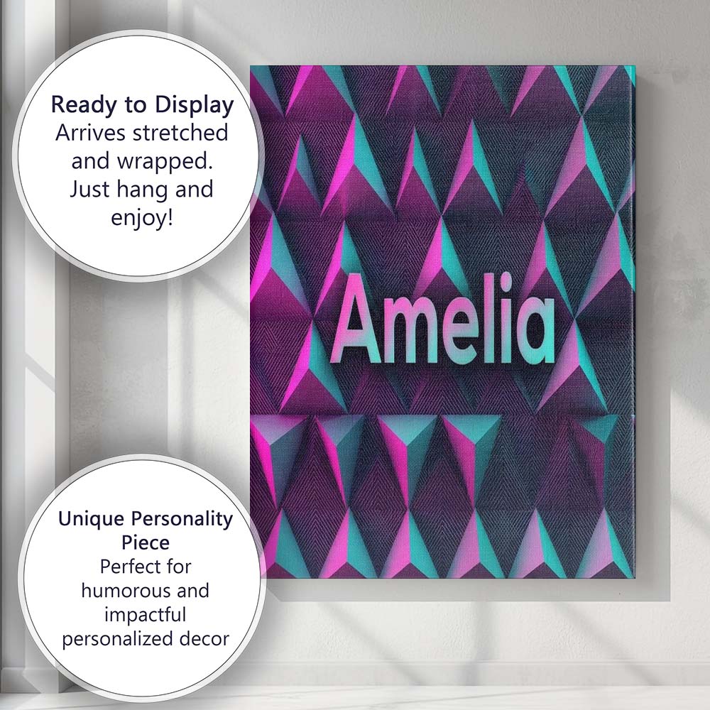 Personalised Name Vibrant Neon Triangular Custom Unique Gift Idea Elegant Feature Canvas Wall Art Print Decor Picture Ready to Hang