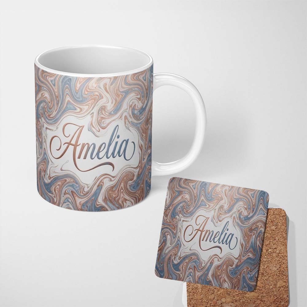 Personalized Custom Name Soft Pastel Marble Swirl Abstract Seamless Pattern Elegant Fluid 11oz Ceramic Coffee Tea Mug White Large Handle