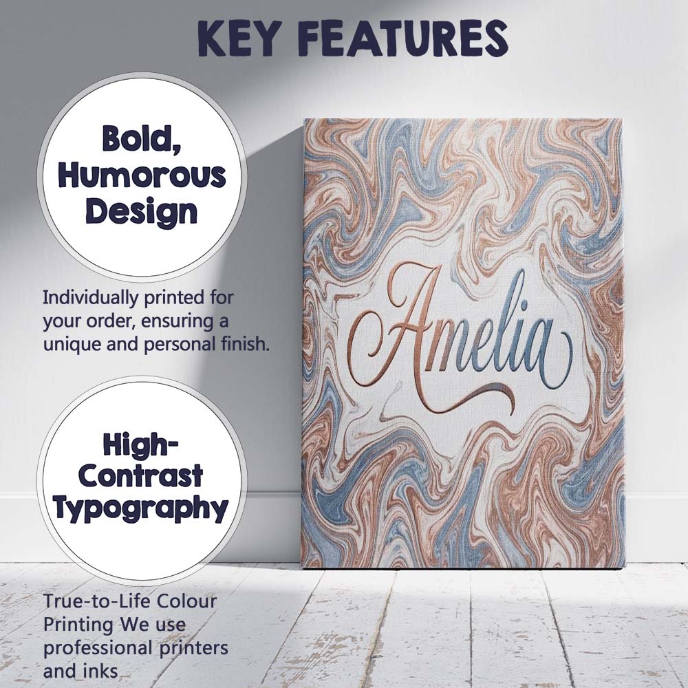 Personalised Name Soft Pastel Marble Swirl Custom Unique Gift Idea Elegant Feature Canvas Wall Art Print Decor Picture Ready to Hang