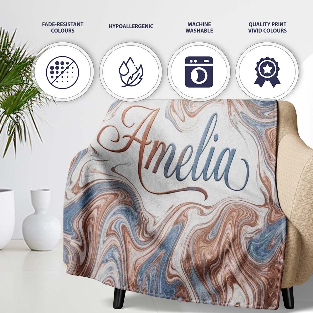 Soft Pastel Marble Swirl Abstract Seamless Pattern Elegant Fluid Personalised Custom Name Super Soft Fleece Blanket Bed Sofa Throw