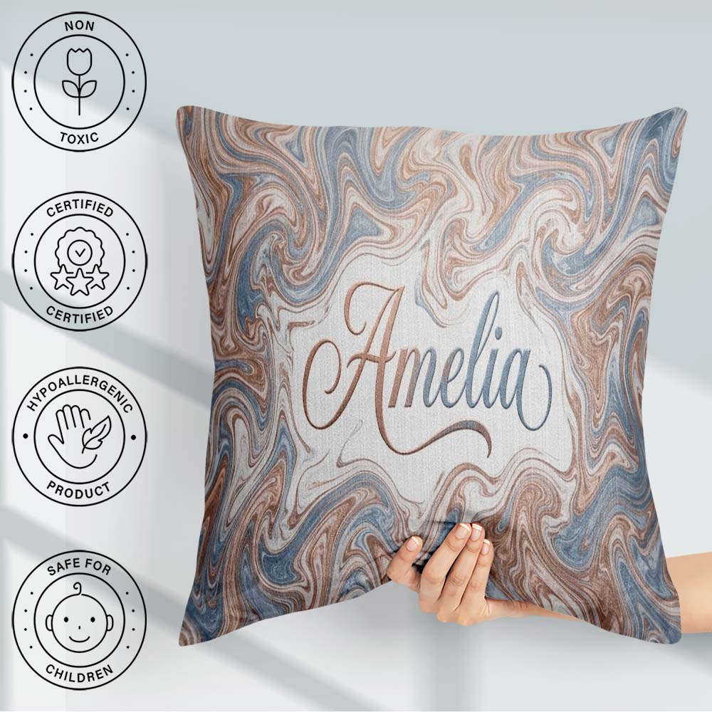 Custom Name Soft Pastel Marble Abstract Seamless Pattern Elegant Square Filled Cushion Throw Pillow Sofa Bed Home Decor Zip Washable UK Made