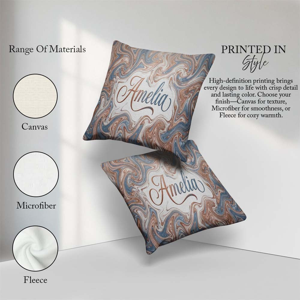 Custom Name Soft Pastel Marble Abstract Seamless Pattern Elegant Square Filled Cushion Throw Pillow Sofa Bed Home Decor Zip Washable UK Made