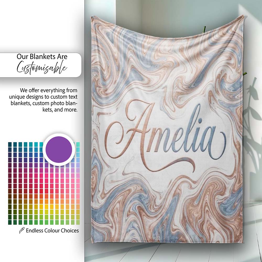 Soft Pastel Marble Swirl Abstract Seamless Pattern Elegant Fluid Personalised Custom Name Super Soft Fleece Blanket Bed Sofa Throw
