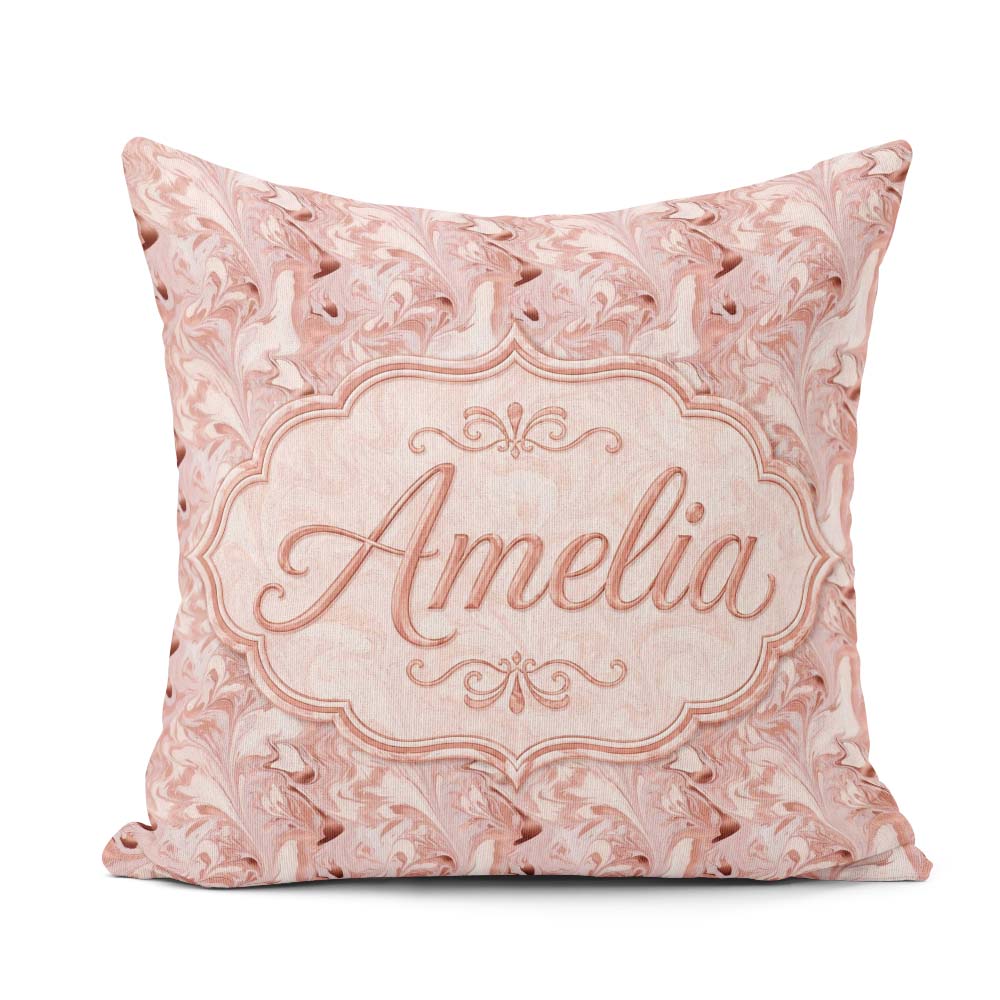 Custom Name Delicate Rose Marble Swirl Seamless Pattern Soft Art Square Filled Cushion Throw Pillow Sofa Bed Home Decor Zip Washable UK Made
