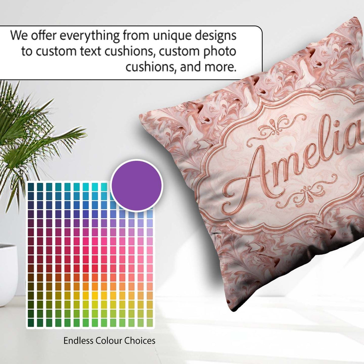 Custom Name Delicate Rose Marble Swirl Seamless Pattern Soft Art Square Filled Cushion Throw Pillow Sofa Bed Home Decor Zip Washable UK Made