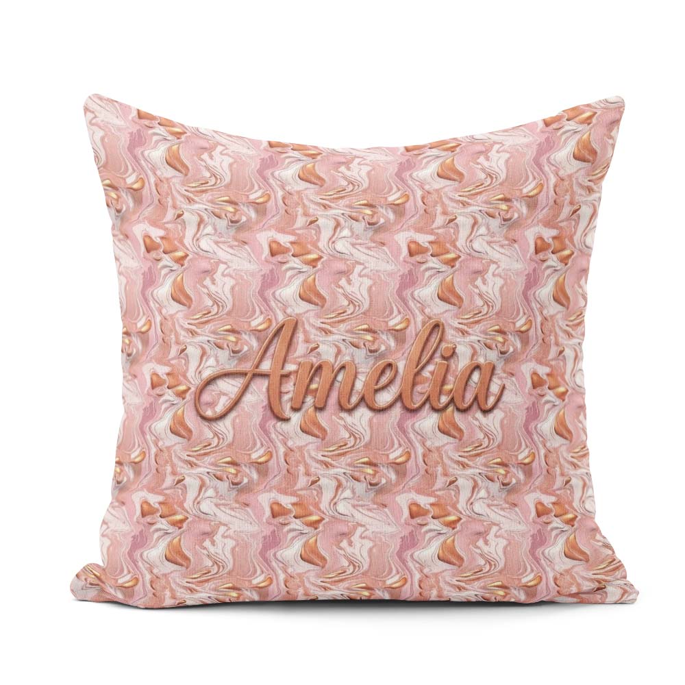 Custom Name Glossy Peach Flow Seamless Pattern Metallic Abstract Square Filled Cushion Throw Pillow Sofa Bed Home Decor Zip Washable UK Made