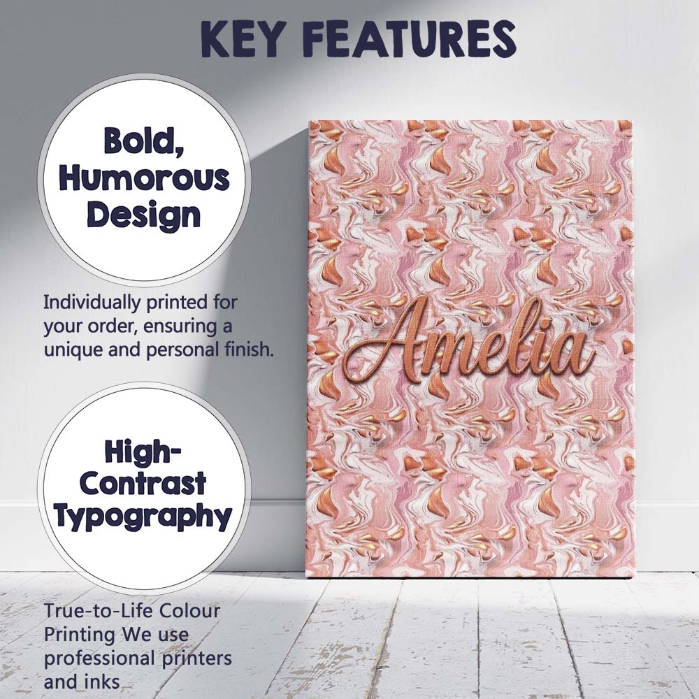 Personalised Name Glossy Peach Marble Flow Custom Unique Gift Idea Elegant Feature Canvas Wall Art Print Decor Picture Ready to Hang