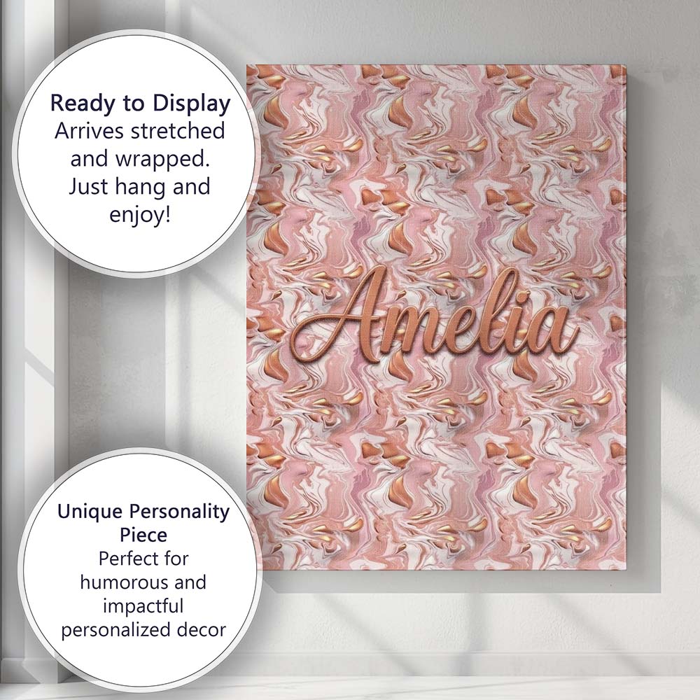 Personalised Name Glossy Peach Marble Flow Custom Unique Gift Idea Elegant Feature Canvas Wall Art Print Decor Picture Ready to Hang