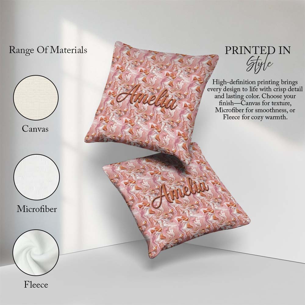 Custom Name Glossy Peach Flow Seamless Pattern Metallic Abstract Square Filled Cushion Throw Pillow Sofa Bed Home Decor Zip Washable UK Made