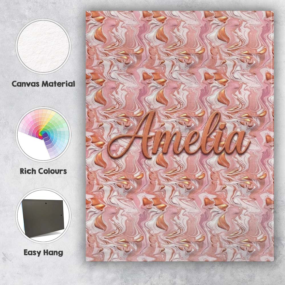 Personalised Name Glossy Peach Marble Flow Custom Unique Gift Idea Elegant Feature Canvas Wall Art Print Decor Picture Ready to Hang