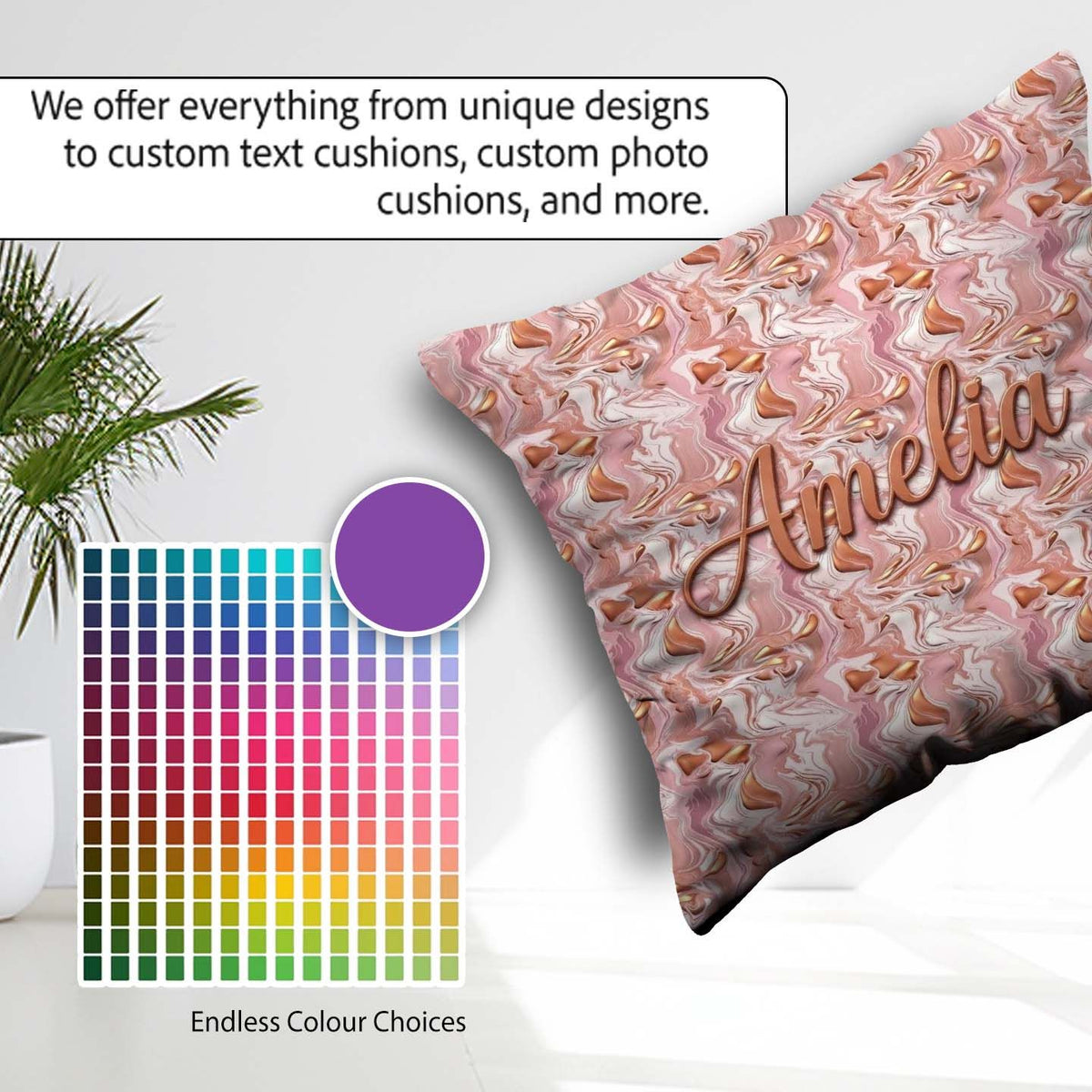 Custom Name Glossy Peach Flow Seamless Pattern Metallic Abstract Square Filled Cushion Throw Pillow Sofa Bed Home Decor Zip Washable UK Made