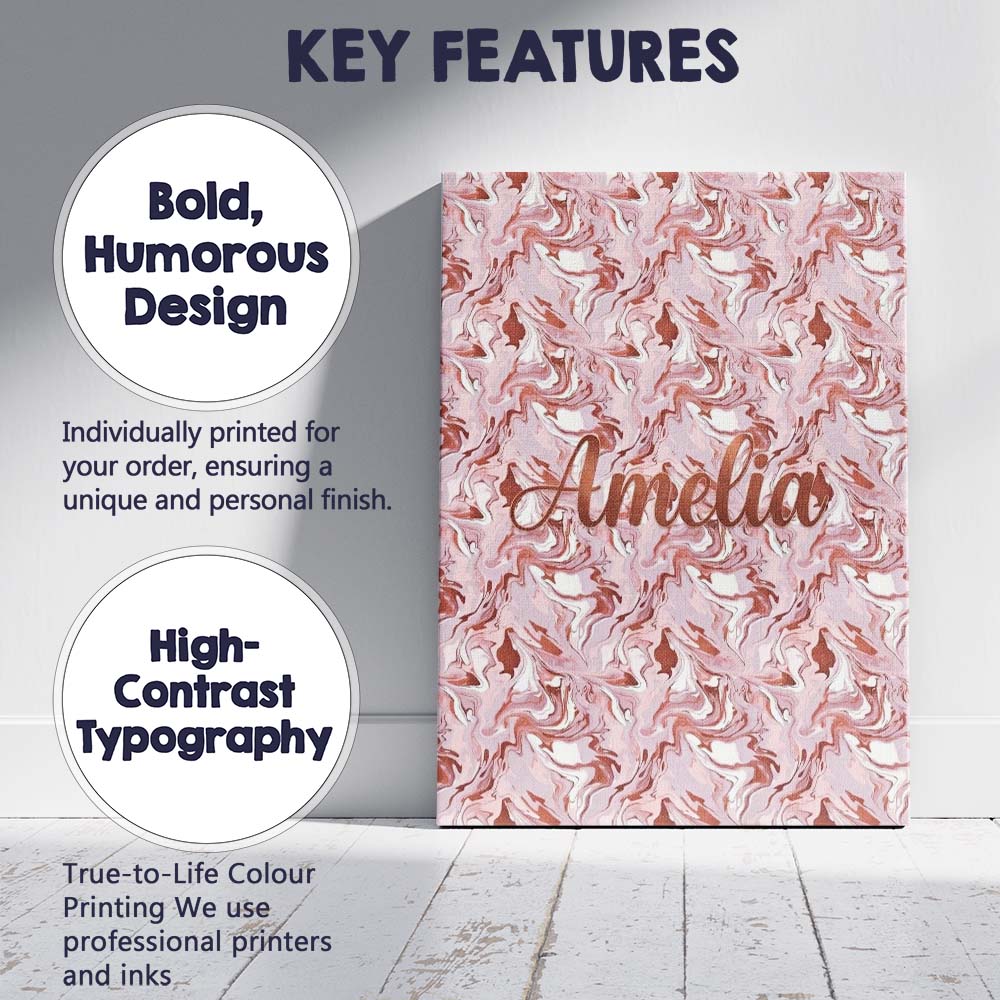 Personalised Name Muted Pink Marble Flow Custom Unique Gift Idea Elegant Feature Canvas Wall Art Print Decor Picture Ready to Hang