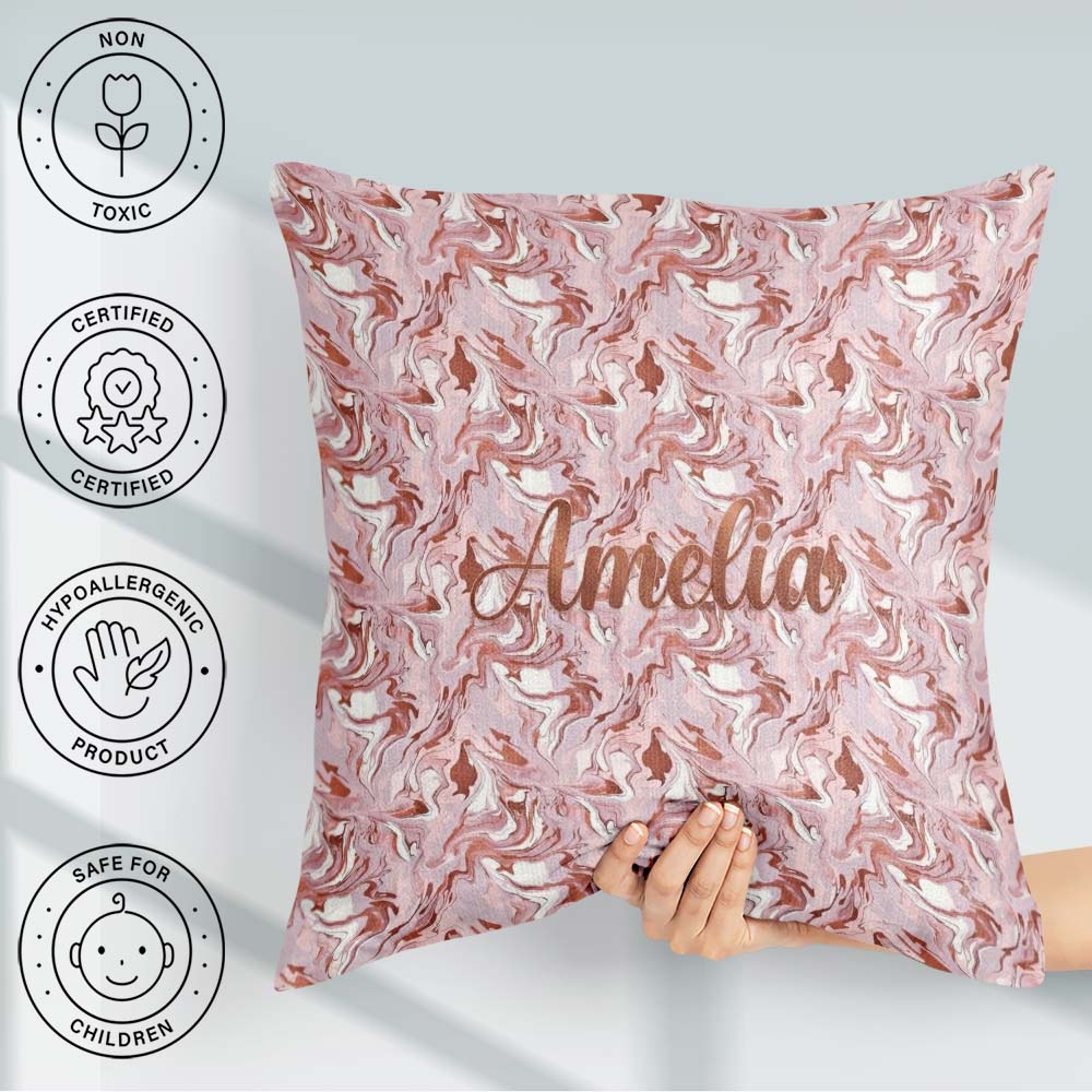 Custom Name Muted Pink Flow Abstract Seamless Pattern Soft Fluid Square Filled Cushion Throw Pillow Sofa Bed Home Decor Zip Washable UK Made