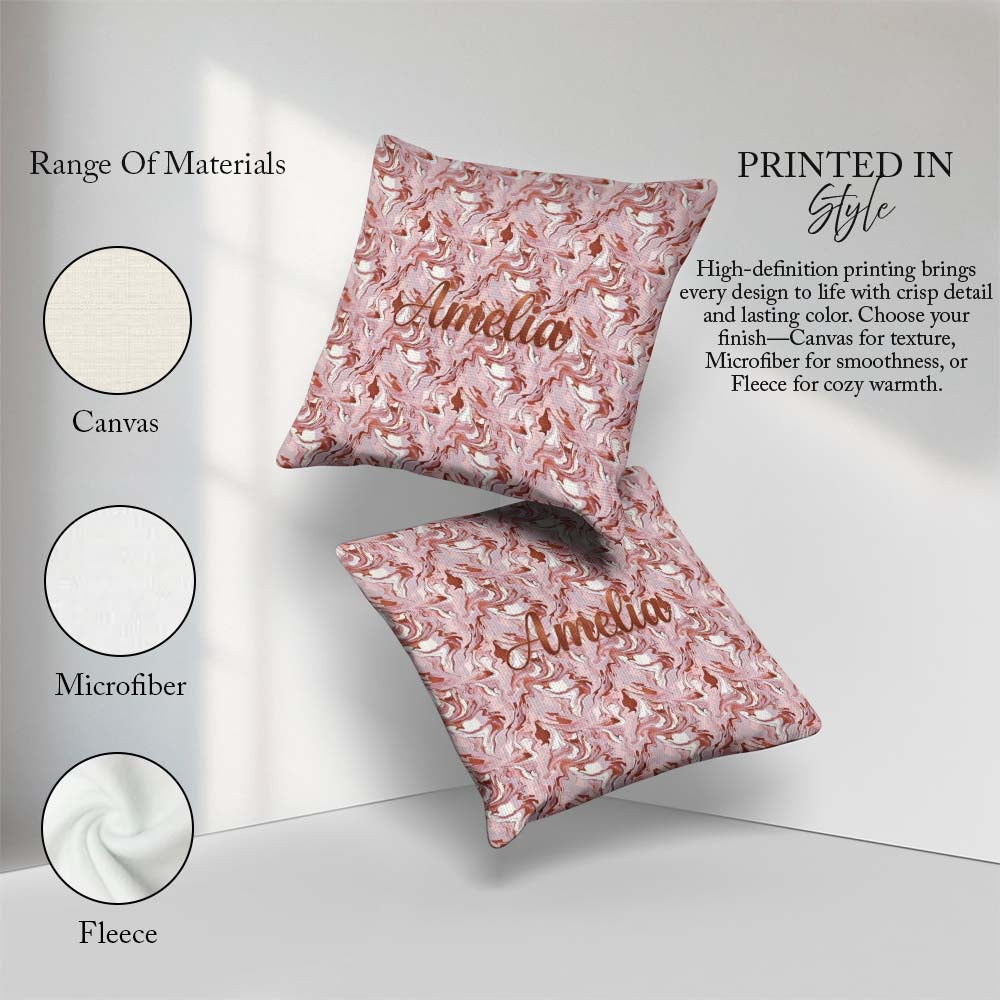 Custom Name Muted Pink Flow Abstract Seamless Pattern Soft Fluid Square Filled Cushion Throw Pillow Sofa Bed Home Decor Zip Washable UK Made