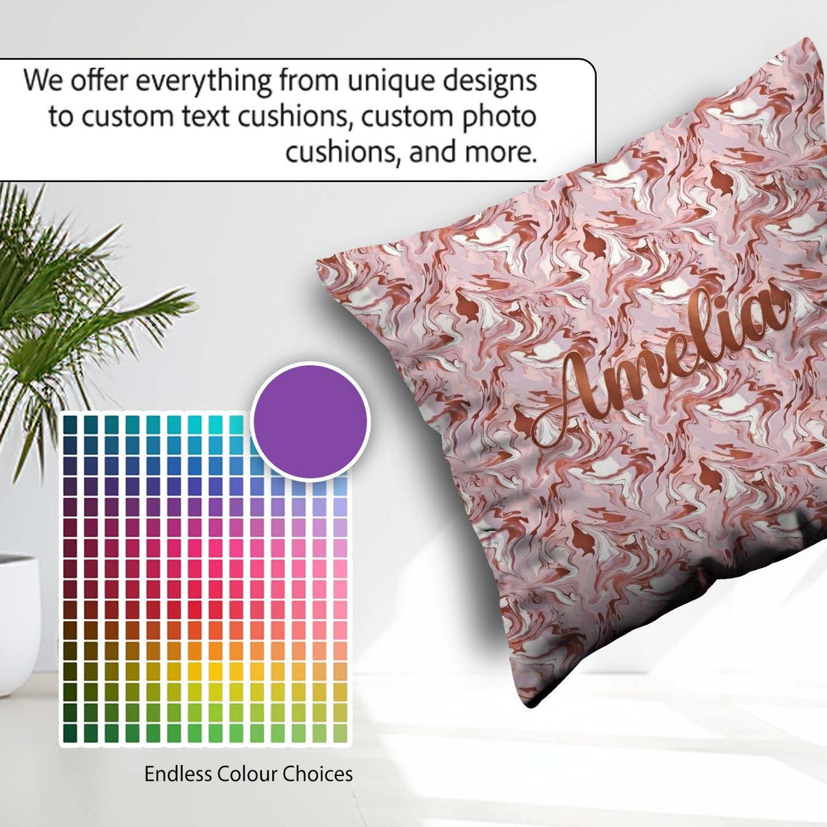 Custom Name Muted Pink Flow Abstract Seamless Pattern Soft Fluid Square Filled Cushion Throw Pillow Sofa Bed Home Decor Zip Washable UK Made