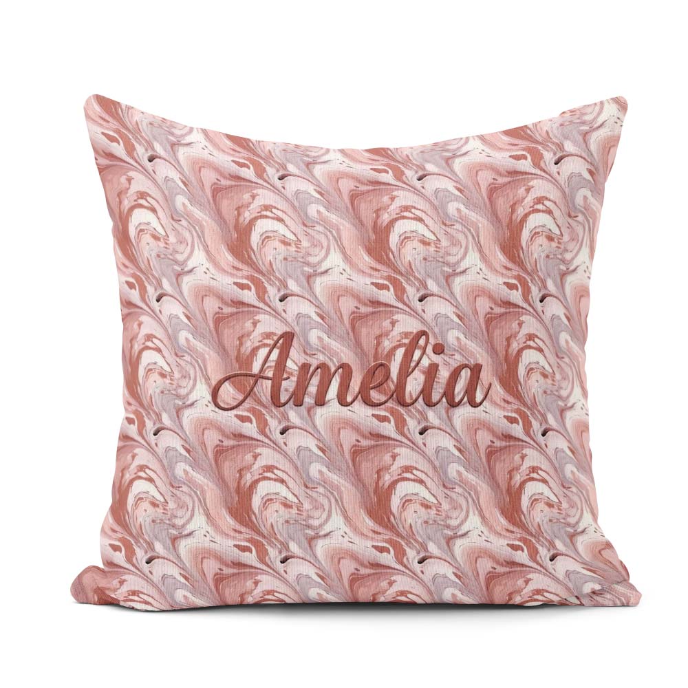 Custom Name Elegant Blush Marble Swirl Seamless Pattern Abstract Square Filled Cushion Throw Pillow Sofa Bed Home Decor Zip Washable UK Made