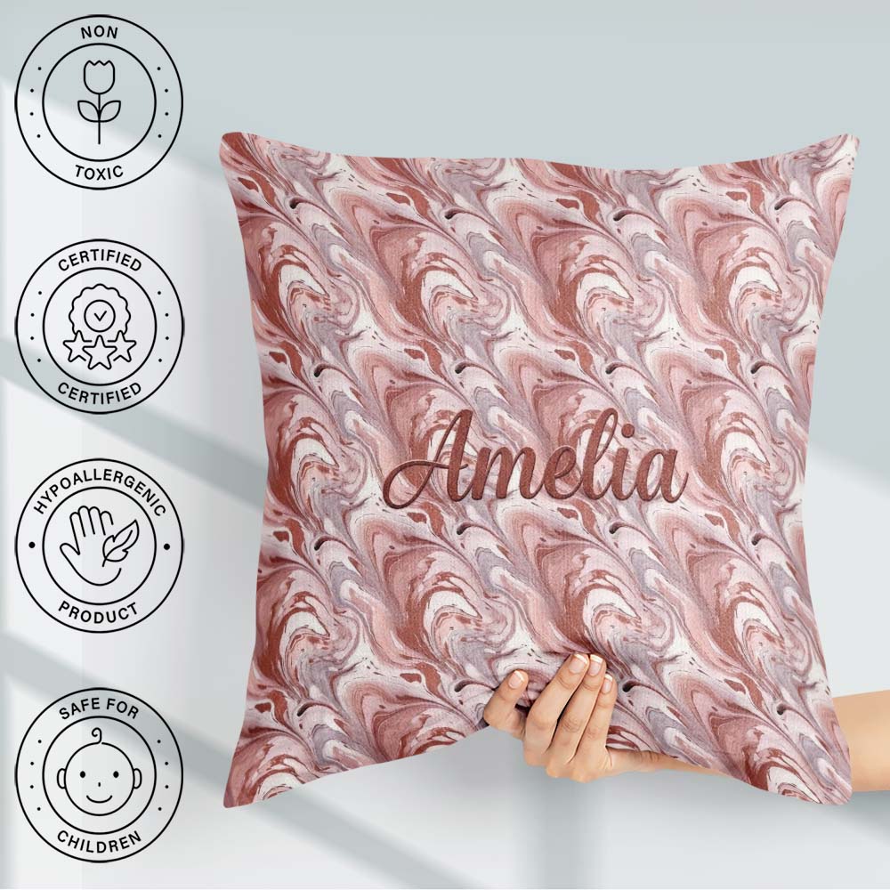 Custom Name Elegant Blush Marble Swirl Seamless Pattern Abstract Square Filled Cushion Throw Pillow Sofa Bed Home Decor Zip Washable UK Made