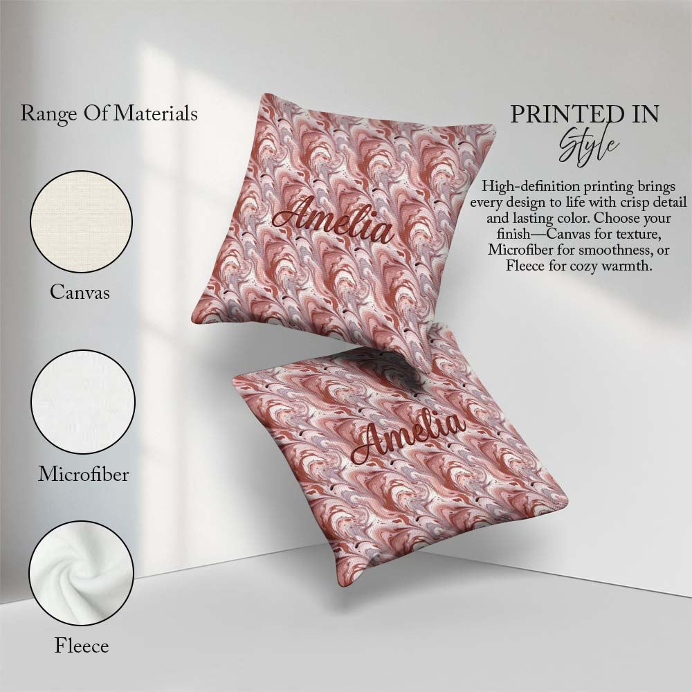 Custom Name Elegant Blush Marble Swirl Seamless Pattern Abstract Square Filled Cushion Throw Pillow Sofa Bed Home Decor Zip Washable UK Made