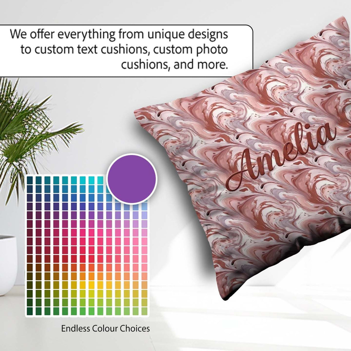 Custom Name Elegant Blush Marble Swirl Seamless Pattern Abstract Square Filled Cushion Throw Pillow Sofa Bed Home Decor Zip Washable UK Made