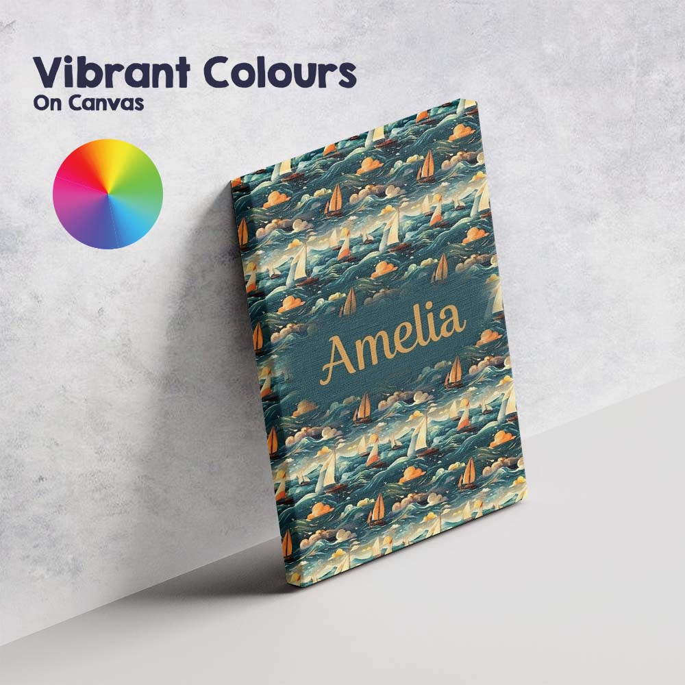 Personalised Name Colorful Ocean Waves Custom Modern Room Accent Elegant Feature Canvas Wall Art Print Decor Picture Ready to Hang