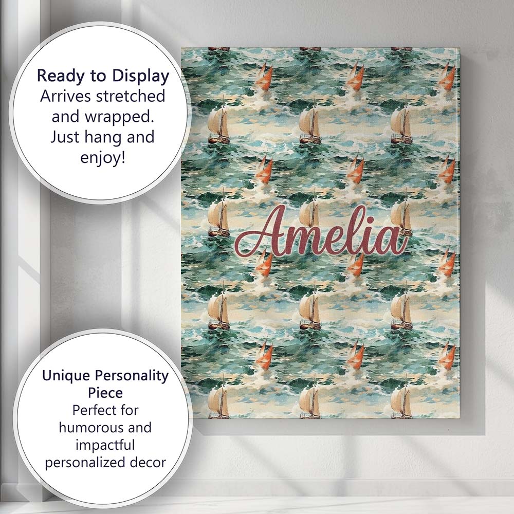 Personalised Name Classic Sailing Boats Custom Modern Room Accent Elegant Feature Canvas Wall Art Print Decor Picture Ready to Hang