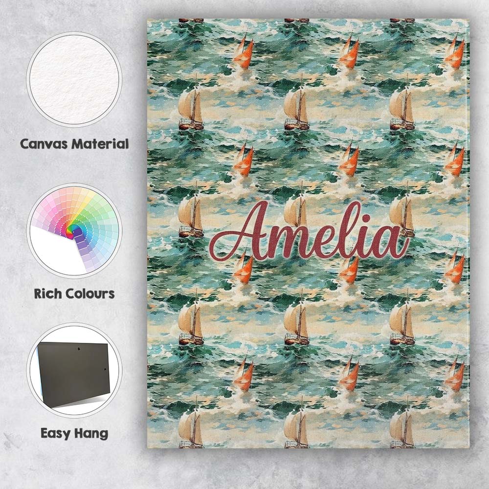 Personalised Name Classic Sailing Boats Custom Modern Room Accent Elegant Feature Canvas Wall Art Print Decor Picture Ready to Hang