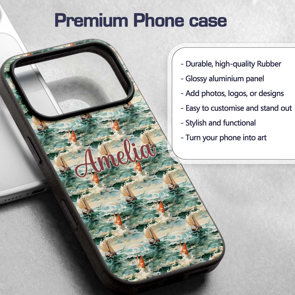 Classic Sailing Boats Rough Sea Seamless Pattern Custom Name Protective Phone Case Mobile Cover Durable Everyday Smartphone Shock Resistant