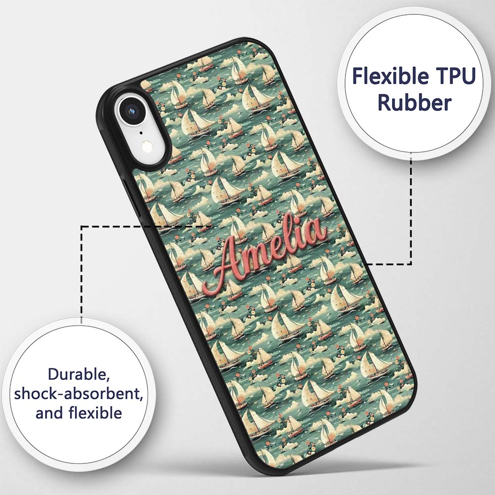 Charming Sailboats Floral Sea Seamless Pattern Custom Name Protective Phone Case Mobile Cover Durable Everyday Smartphone Shock Resistant