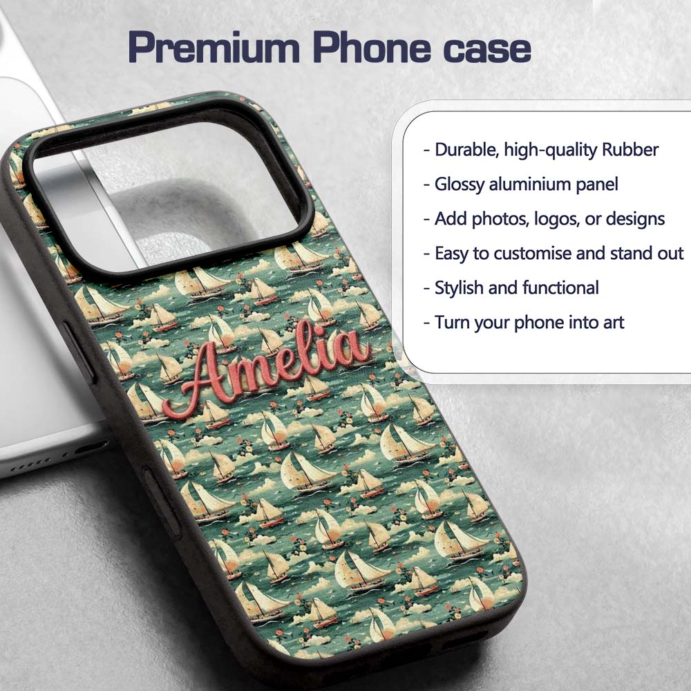 Charming Sailboats Floral Sea Seamless Pattern Custom Name Protective Phone Case Mobile Cover Durable Everyday Smartphone Shock Resistant