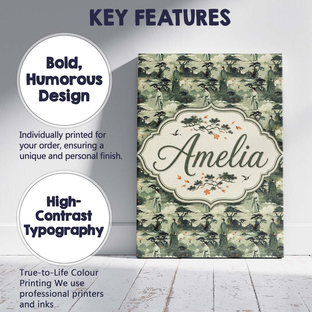Personalised Name Traditional Asian Landscape Custom Unique Gift Idea Modern Room Accent Canvas Wall Art Print Decor Picture Ready to Hang