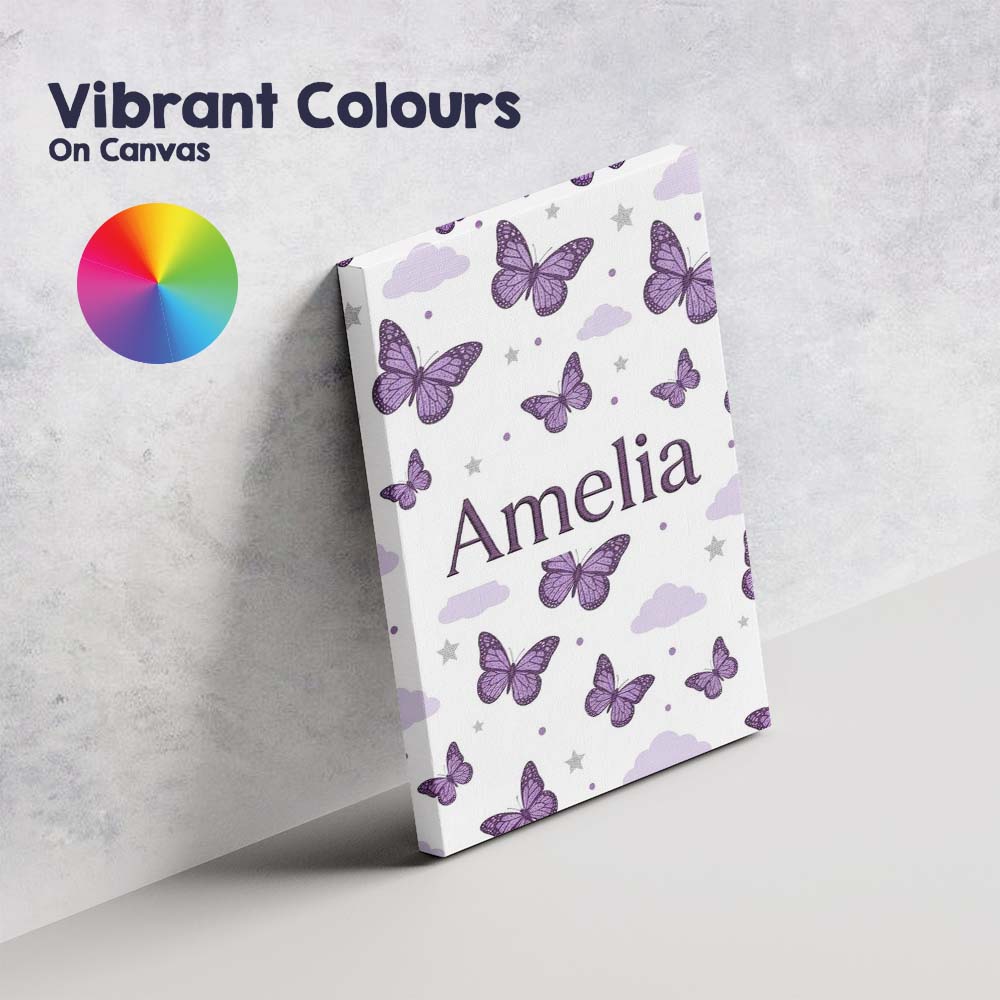 Personalised Name Purple Butterfly Clouds Custom Unique Gift Idea Elegant Feature Canvas Wall Art Print Decor Picture Ready to Hang