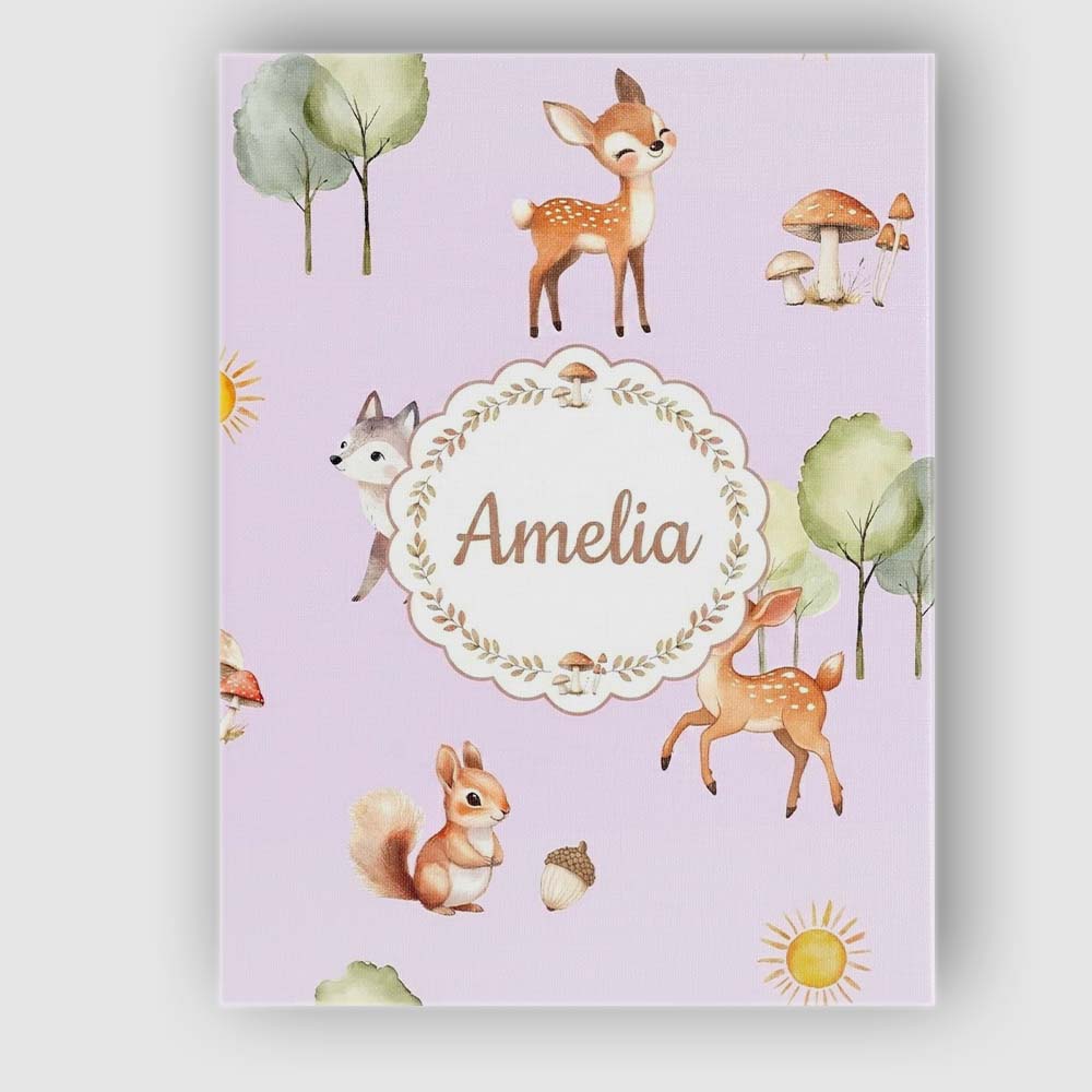 Personalised Name Cute Woodland Deer Fox Custom Unique Gift Idea Elegant Feature Canvas Wall Art Print Decor Picture Ready to Hang