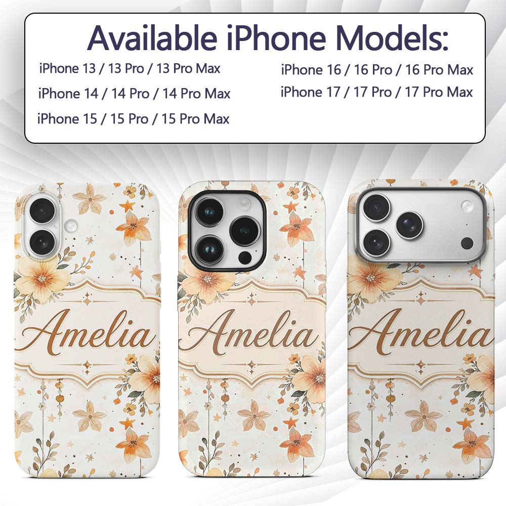 Watercolor Floral Stars Hanging Blooms Seamless Custom Name Protective Phone Case Mobile Cover Durable Everyday Smartphone Shock Resistant