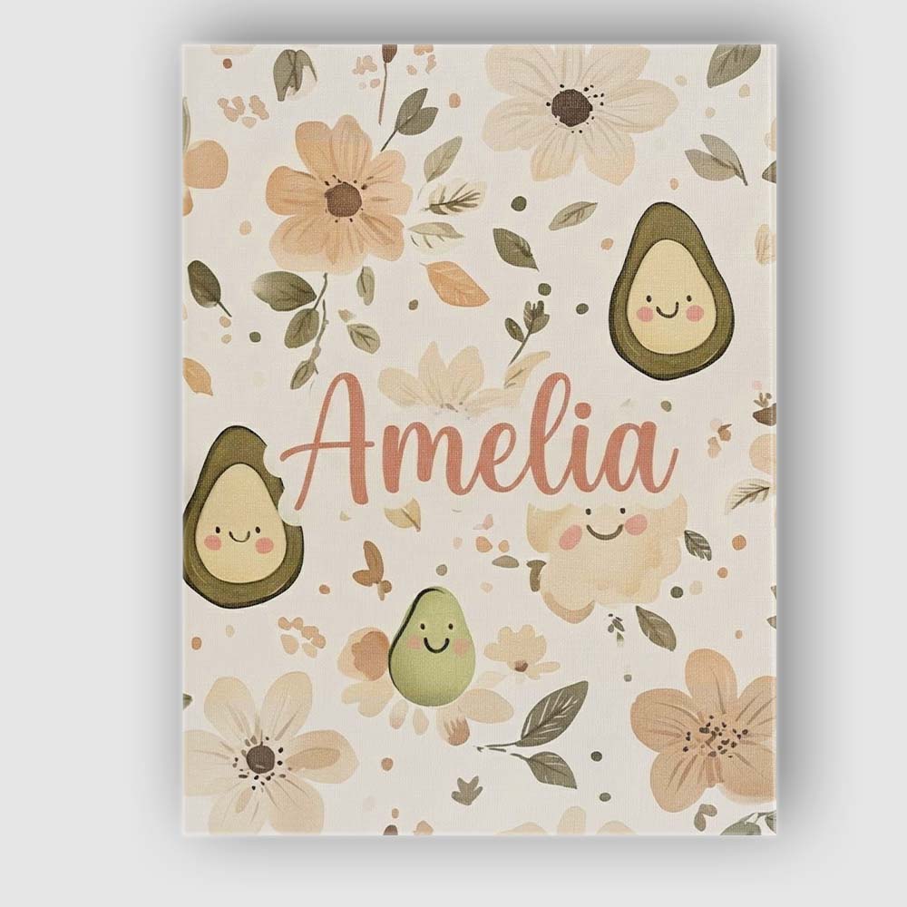 Personalised Name Cute Avocado Floral Custom Modern Room Accent Creative Decorator Style Canvas Wall Art Print Decor Picture Ready to Hang