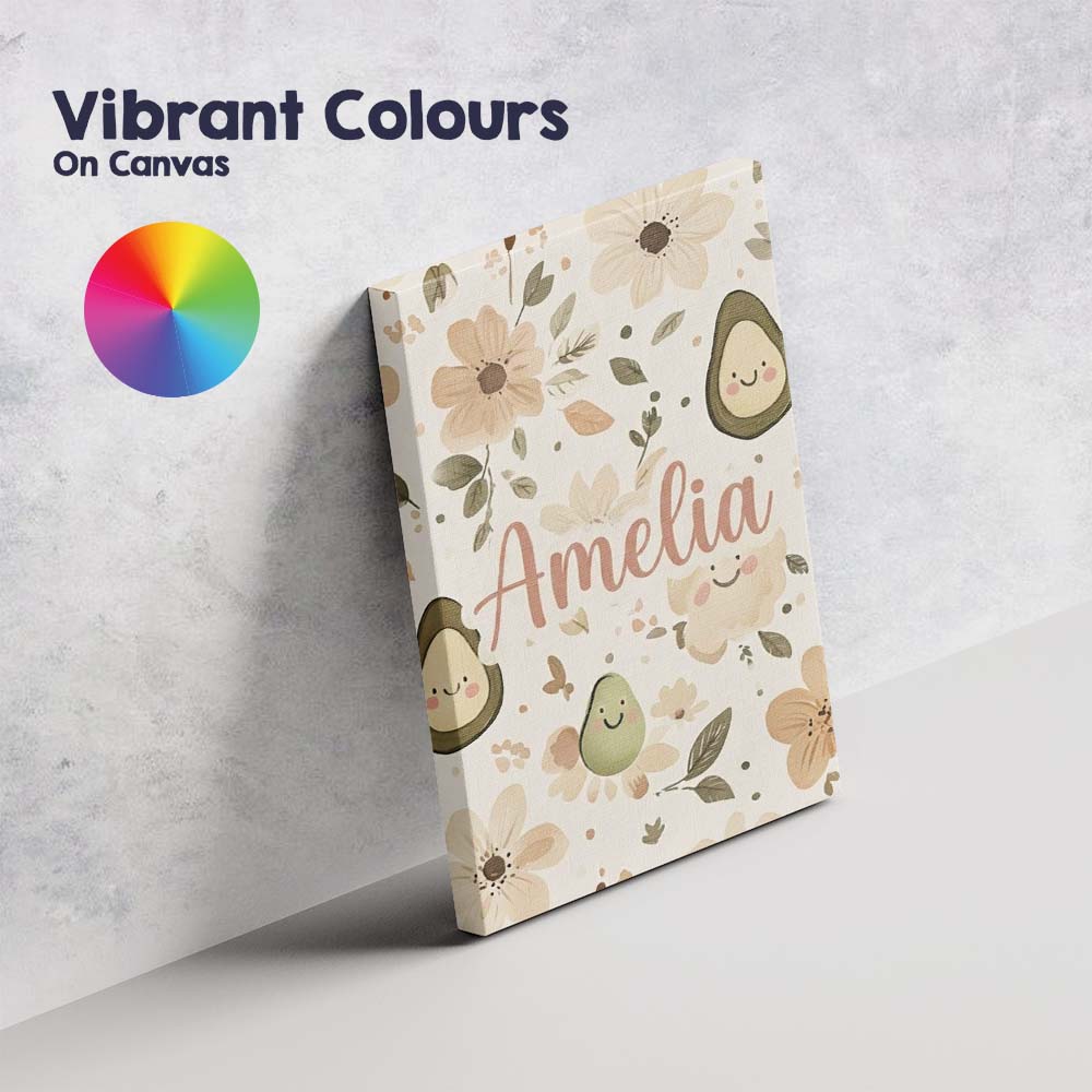 Personalised Name Cute Avocado Floral Custom Modern Room Accent Creative Decorator Style Canvas Wall Art Print Decor Picture Ready to Hang