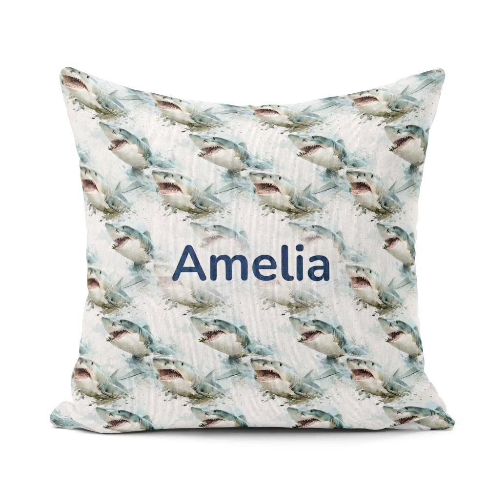 Custom Name Realistic Shark Splash Water Seamless Ocean Predator Square Filled Cushion Throw Pillow Sofa Bed Home Decor Zip Washable UK Made