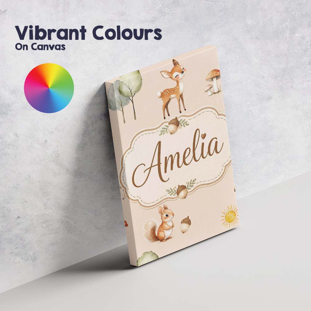 Personalised Name Cute Woodland Deer Fox Custom Unique Gift Idea Elegant Feature Canvas Wall Art Print Decor Picture Ready to Hang